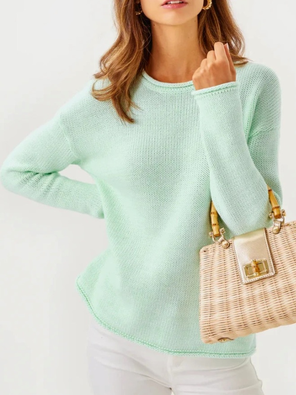 Lilly Pulitzer women’s summer boho rolled hem lotan green linen sweater xl NWT